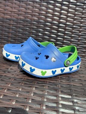 CROCS Blue and lime green Kids' Crocband™ Mickey Mouse Clogs Toddler Size 6/7c